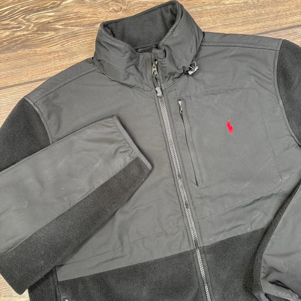 Polo Ralph Lauren‎ Polartec Fleece Jacket Mens XL Black Hybrid Full Zip Hooded